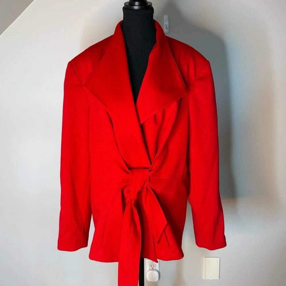 Calvin Klein Red Tie-Waist Blazer Jacket - Picture 9 of 15